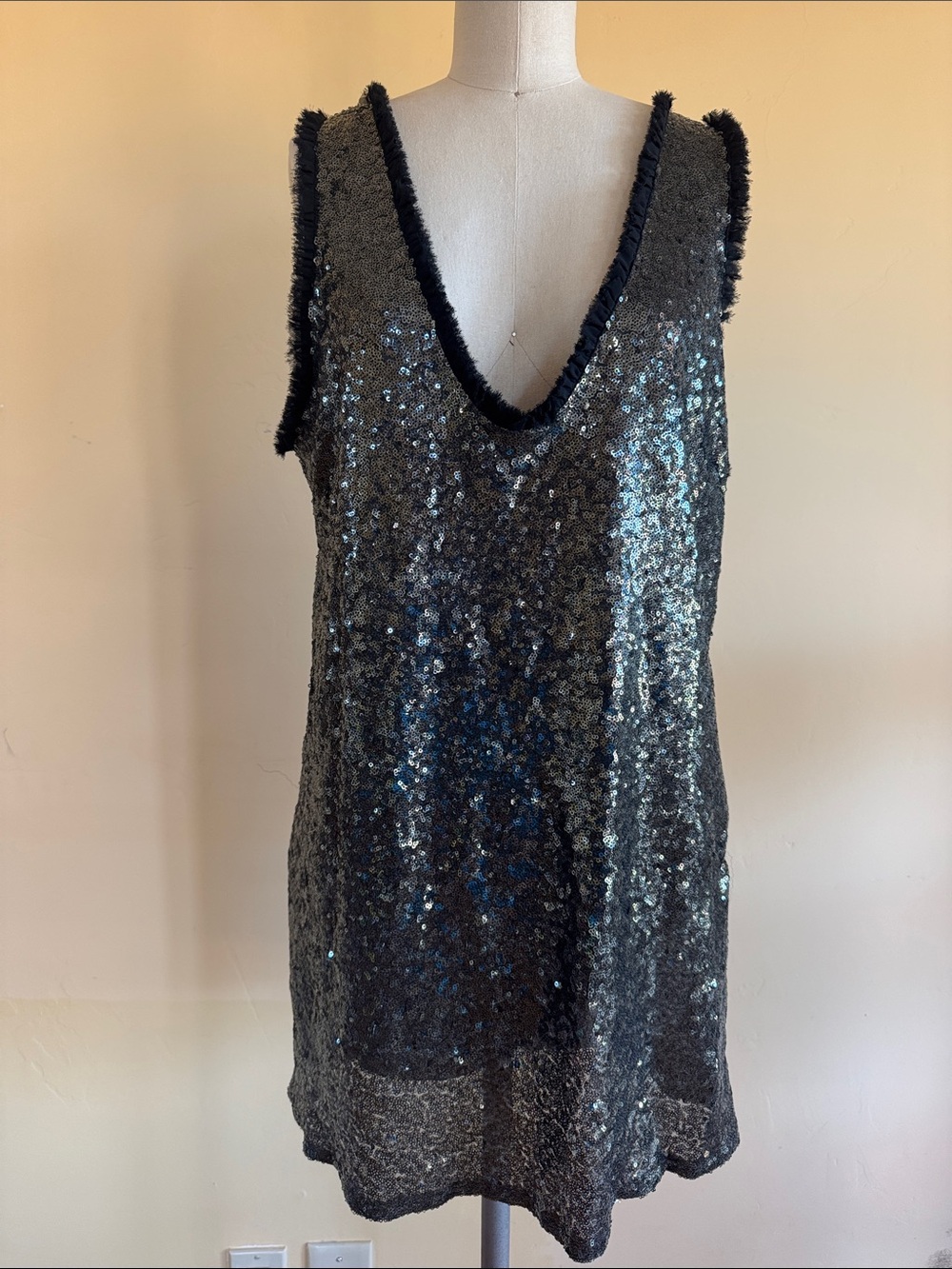 Zara Black Sequin V-Neck Mini Dress